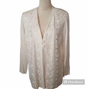 Vintage K Studio Cream 2 Button Open Embroidered Formal Jacket Size 14